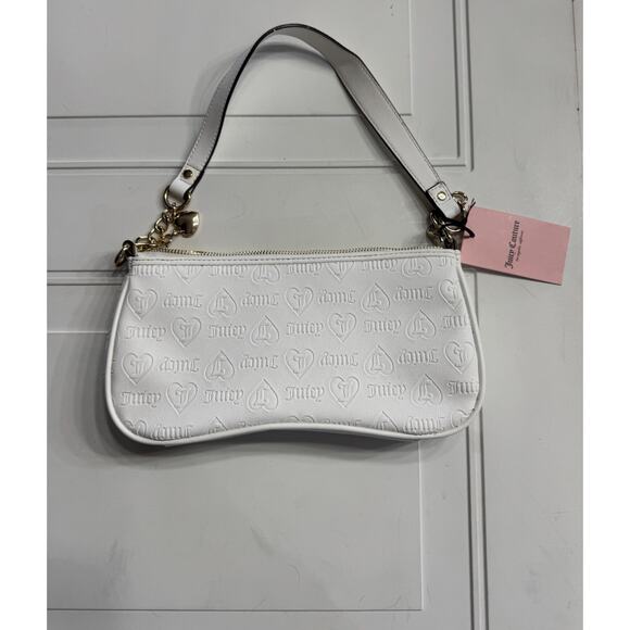 Juicy Couture White Shoulder Bag Debossed Embossed Vegan Leather Purse NWT $118 - Picture 6 of 7
